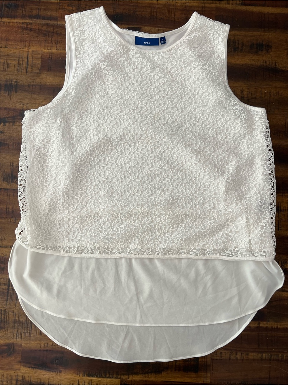 Apt. 9 White Lace Overlay High-Low Sleeveless Top - Size L